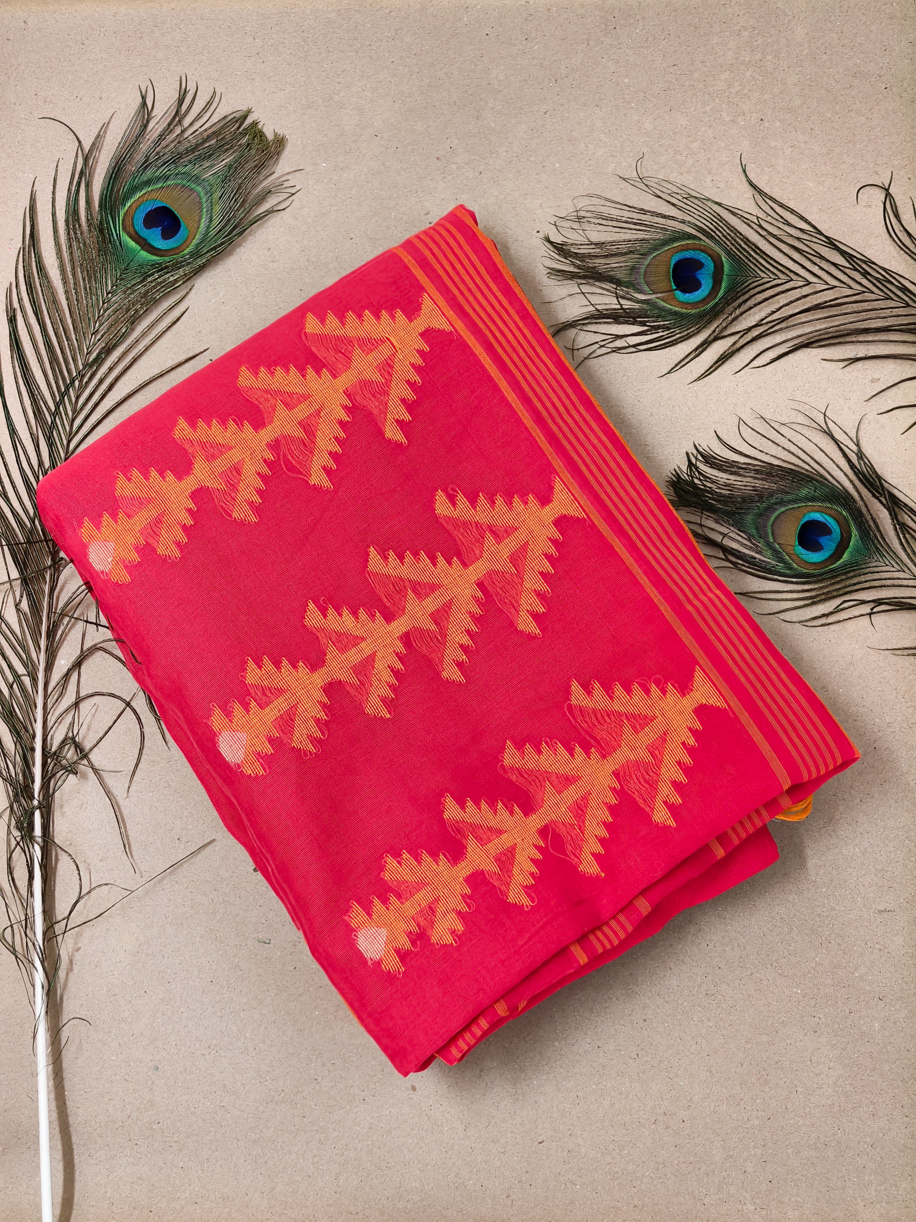 Traditional Bengal Handloom pure Cotton khadi Jamdani saree